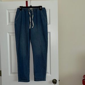 New, elastic waist, drawstring, cropped, lightweight, denim beach pants